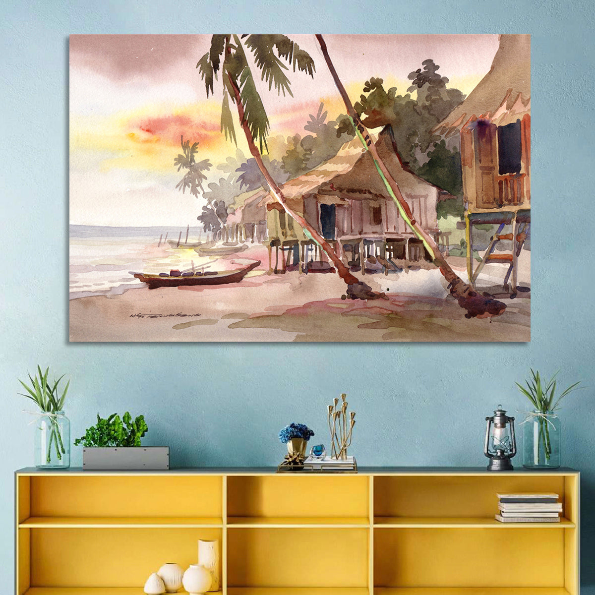 Malaysian Coastal Village at Sunset Wall Art