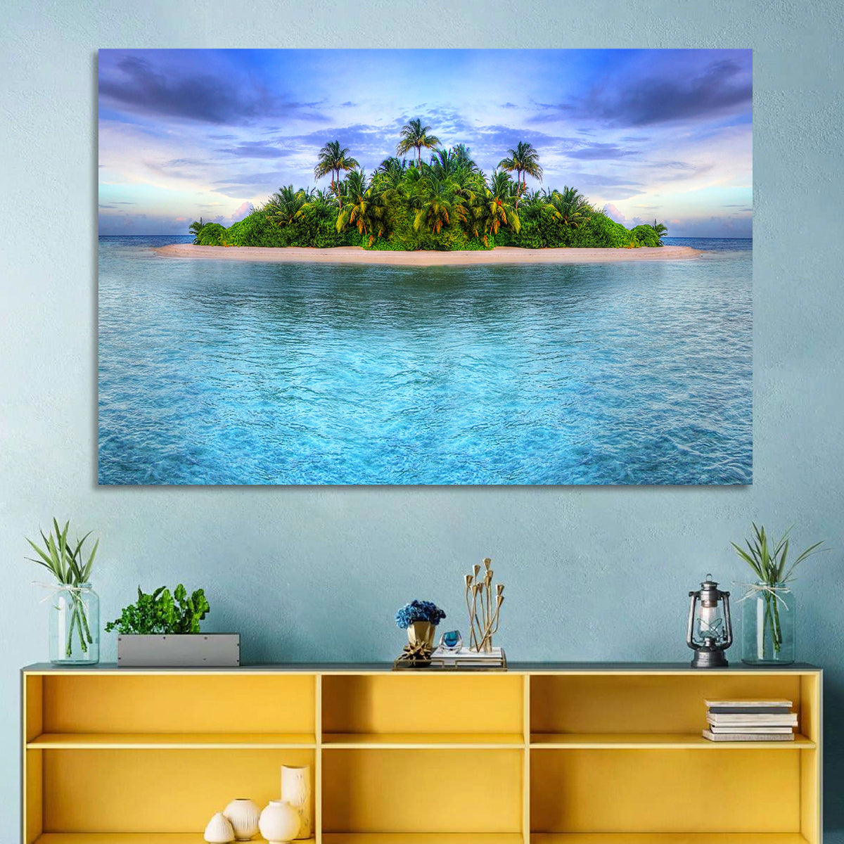 Mirrored Tropical Island Lagoon Wall Art