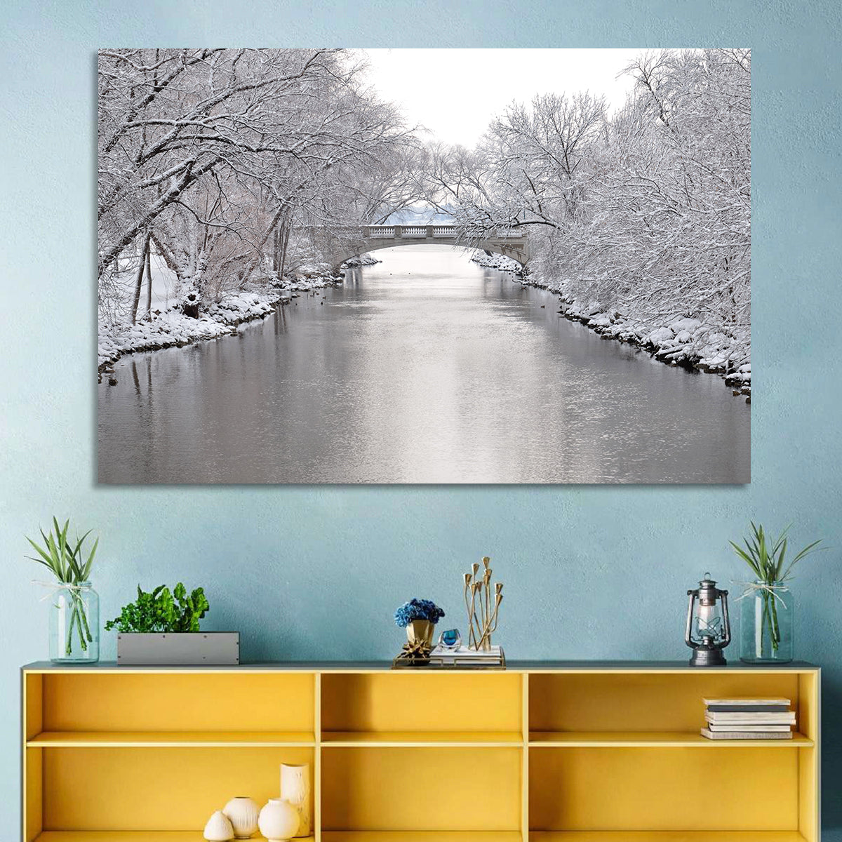 Yahara River Winter Stone Bridge Wall Art