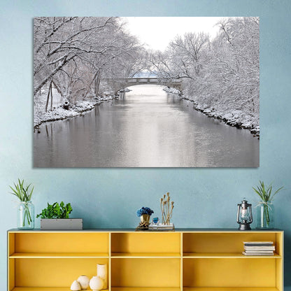 Yahara River Winter Stone Bridge Wall Art