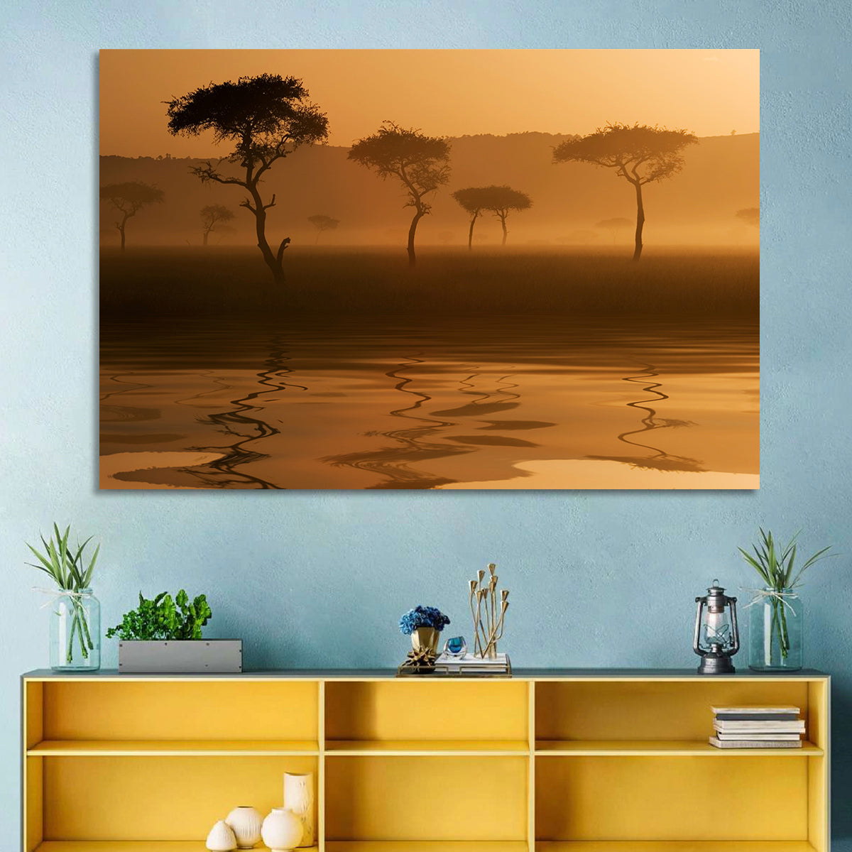 Savanna Sunset Acacia Silhouettes Wall Art
