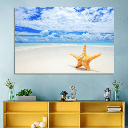 Minimalist Yellow Starfish on Turquoise Shore Wall Art
