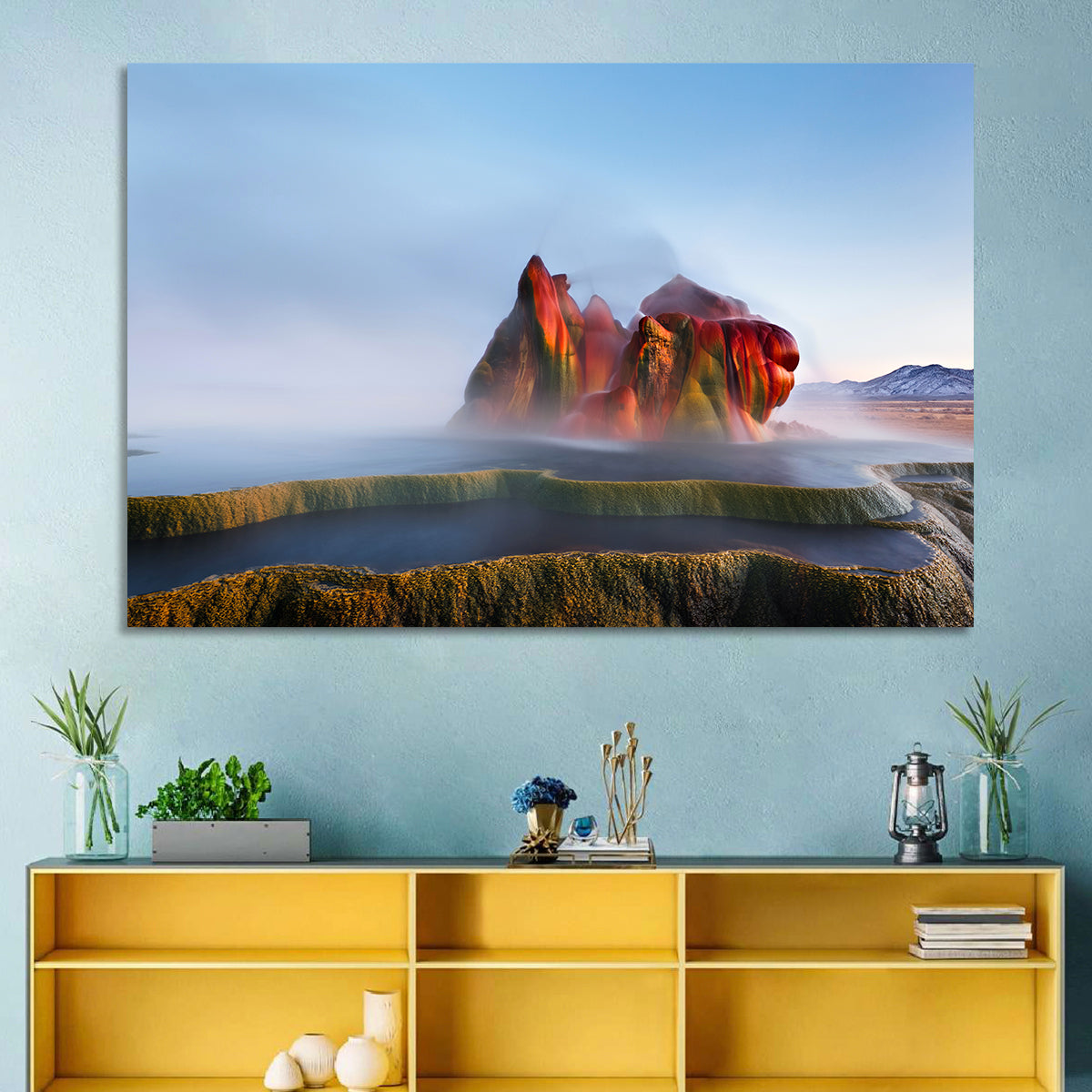 Fly Geyser Nevada Wall Art in a room, landscape