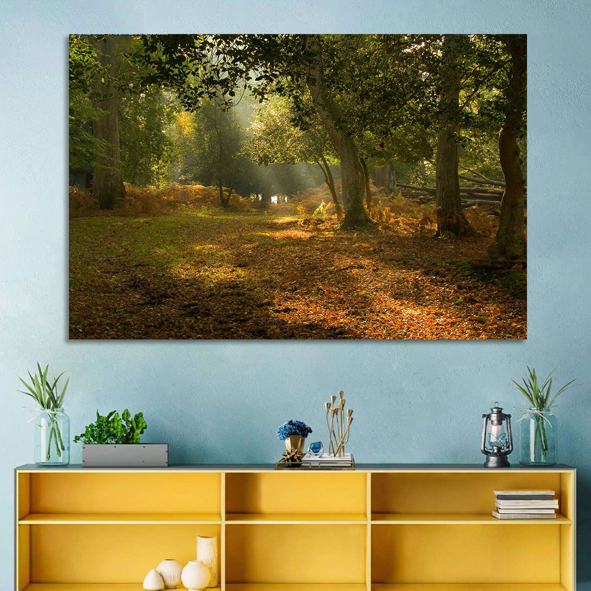 Autumn Forest Path, Hampshire Wall Art in a room, landscape