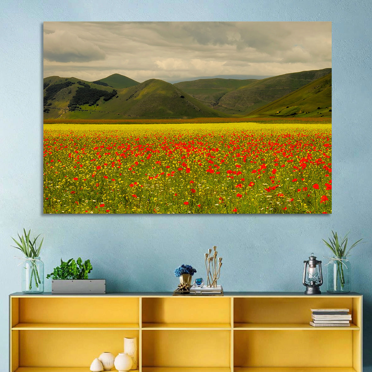 Castelluccio Wildflower Meadow Wall Art in a room, landscape