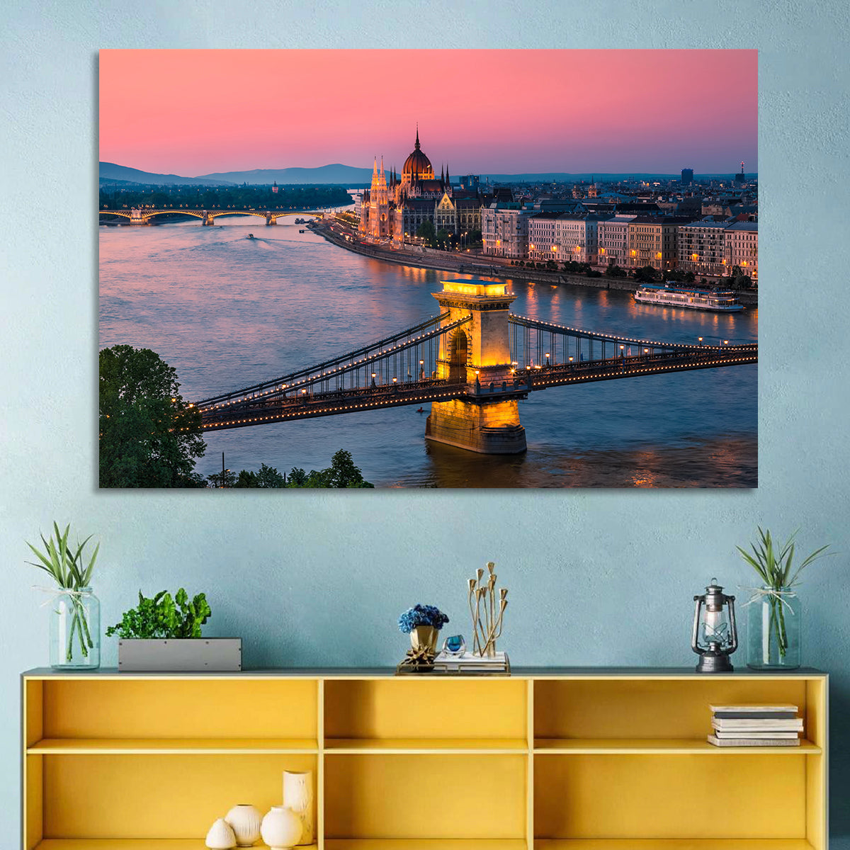 Budapest Chain Bridge at Twilight Wall Art