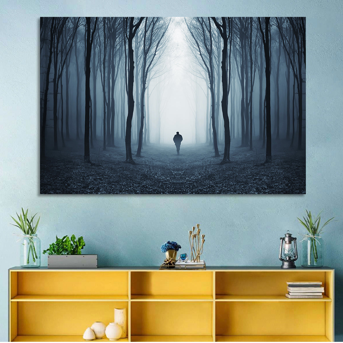 Lone Figure in Misty Forest Wall Art