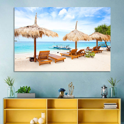 Gili Meno Beach with Thatched Umbrellas Wall Art