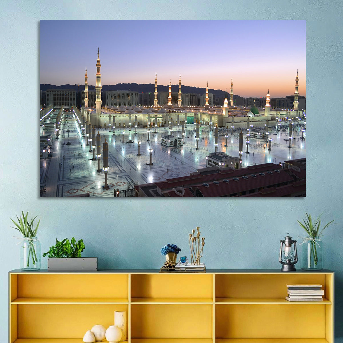 Nabawi Mosque at Dusk, Medina Wall Art in a room, landscape