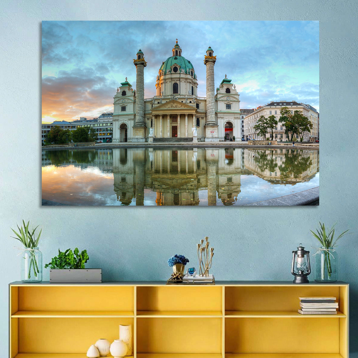 Karlskirche at Golden Hour Wall Art in a room, landscape
