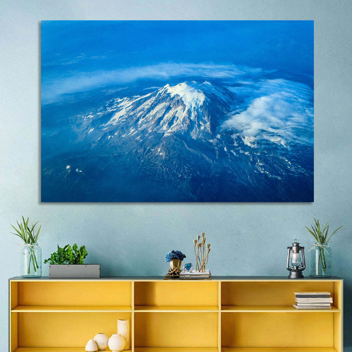 Mount Rainier Above the Clouds Wall Art in a room, landscape