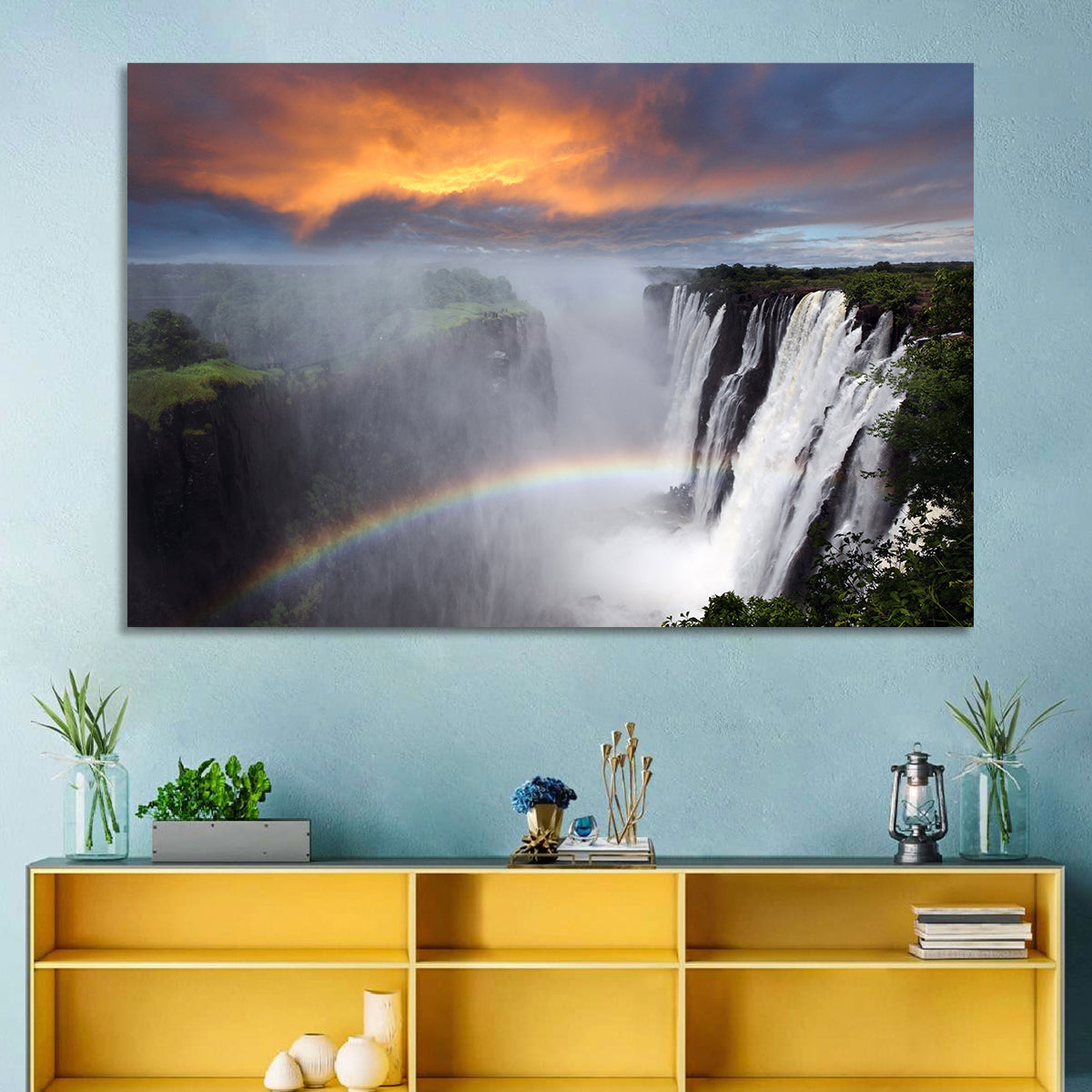 Victoria Falls Rainbow at Dusk Wall Art