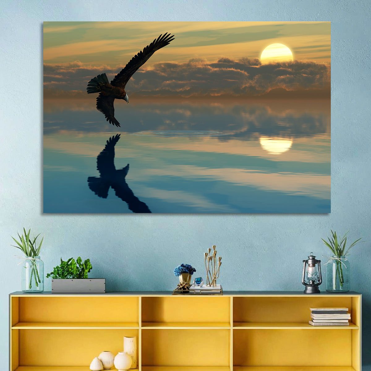 Bald Eagle Sunset Reflection Wall Art