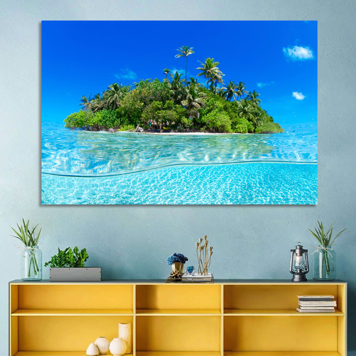 Tropical Island Lagoon Split-level Seascape Wall Art