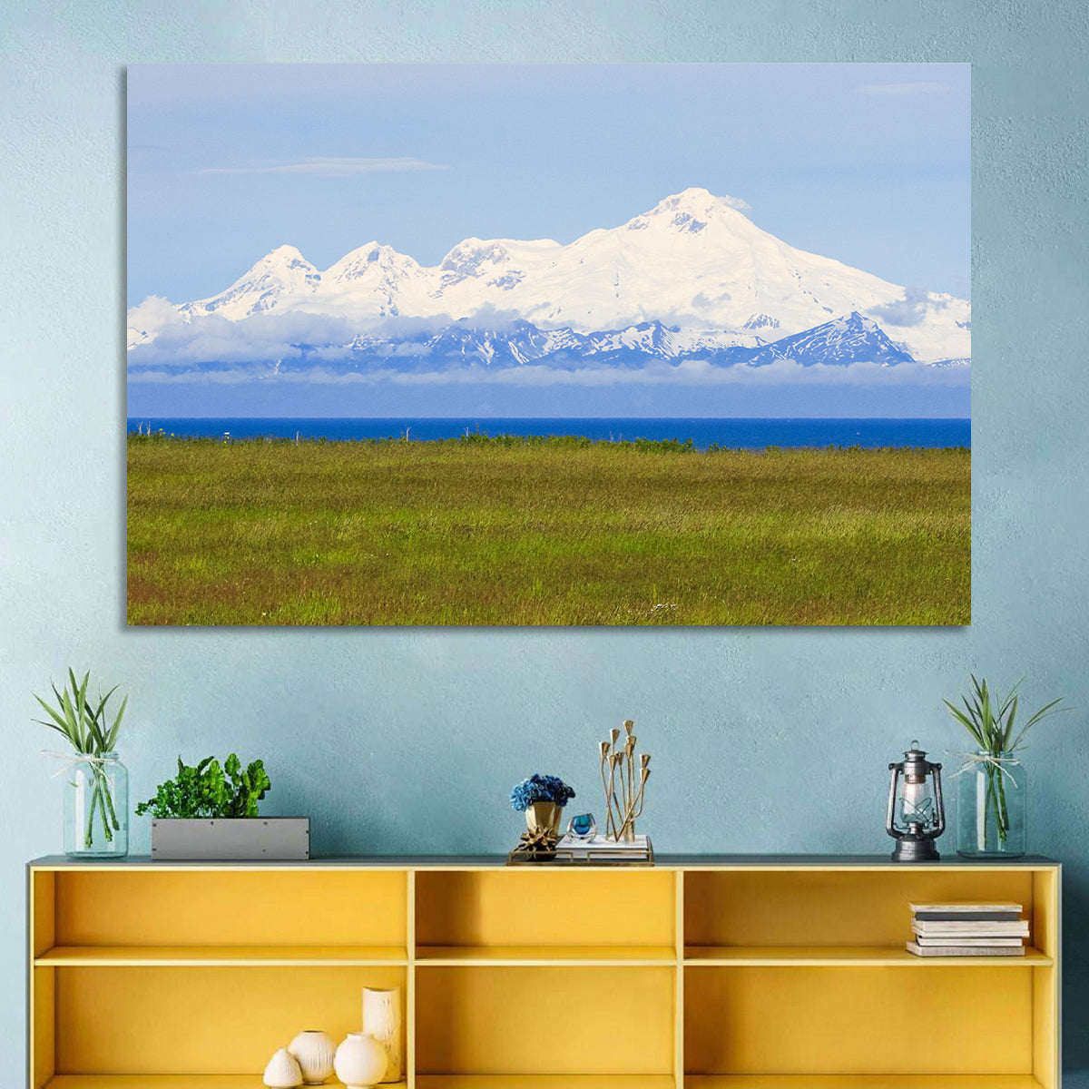 Mount Iliamna Volcano Wall Art in a room, landscape