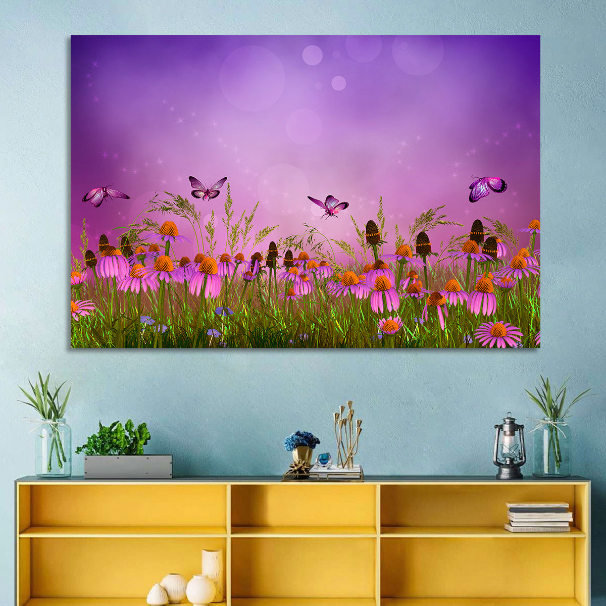 Purple Coneflower Butterfly Meadow Wall Art