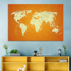 Vintage Orange World Map Wall Art