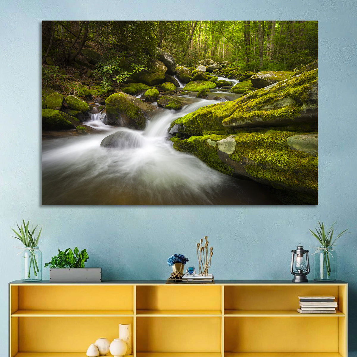 Gatlinburg Park Stream Wall Art in a room, landscape