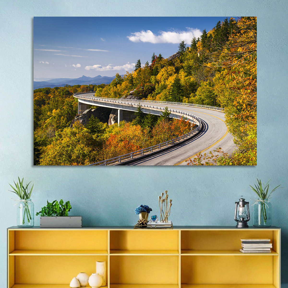 Linn Cove Viaduct at Grandfather Mountain Wall Art in a room, landscape
