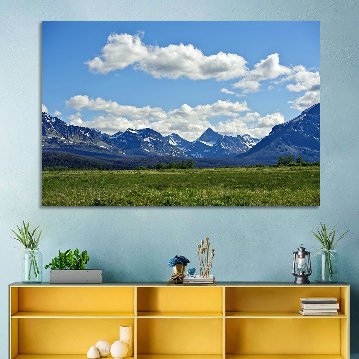 Montana Rocky Mountains Wall Art in a room, landscape