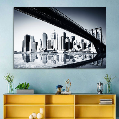 Brooklyn Bridge Low Angle Skyline Reflection Wall Art