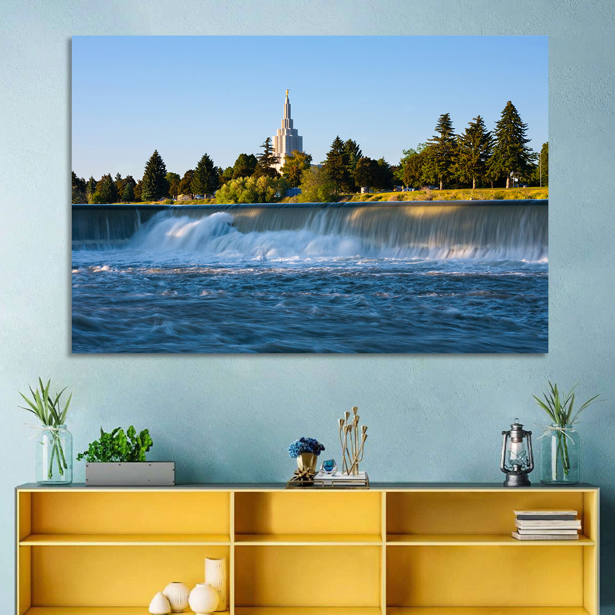 Idaho Falls Temple and Waterfall Wall Art