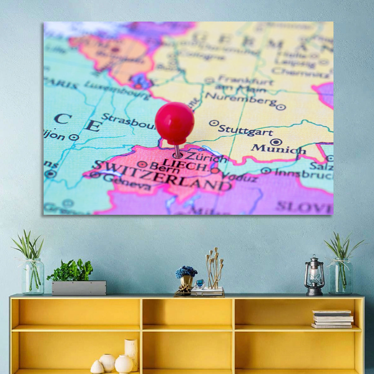 Zurich Map with Red Pin Wall Art
