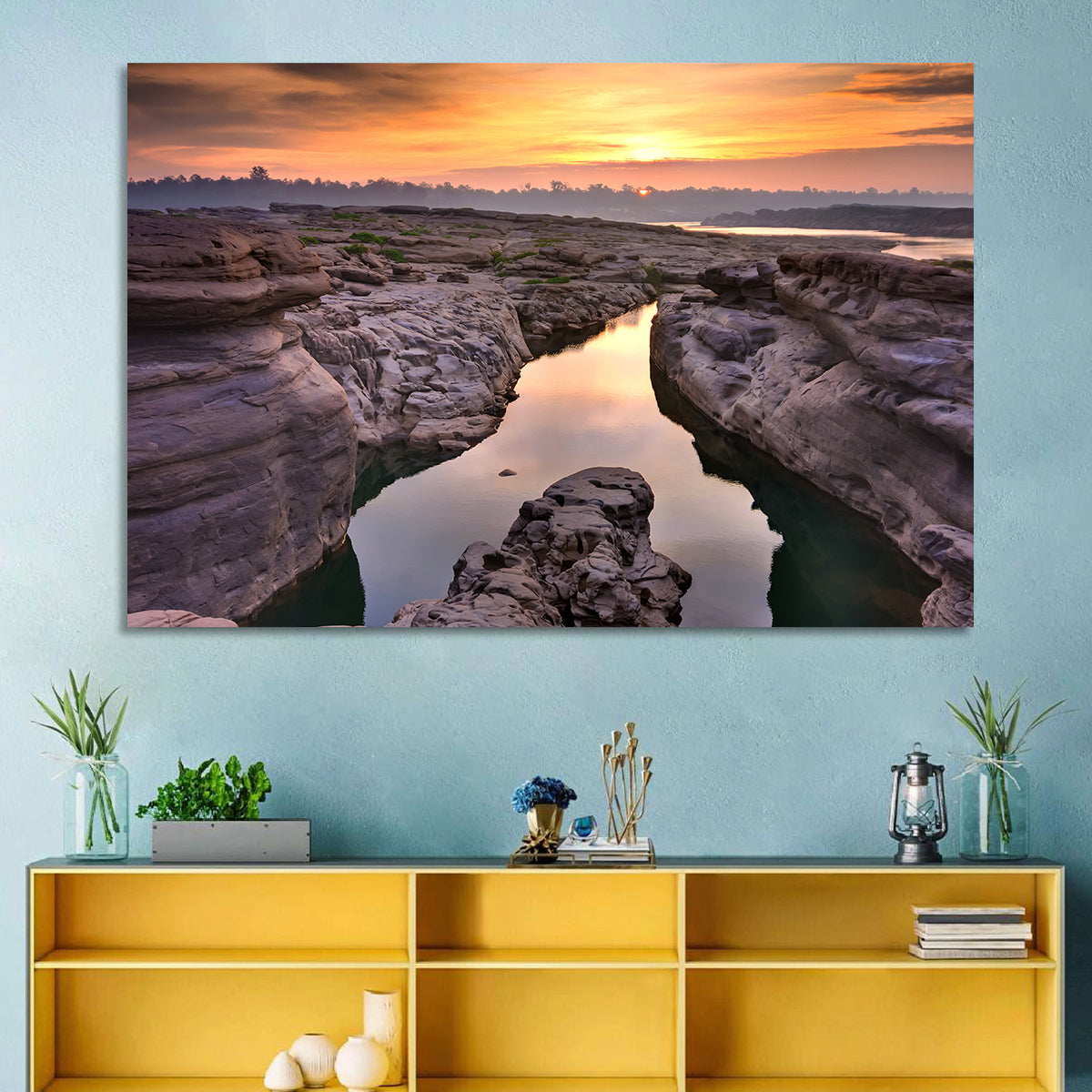 Sam Phan Bok Sunrise River Canyon Wall Art in a room, landscape