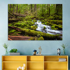 Mossy Cascade Forest Stream Wall Art