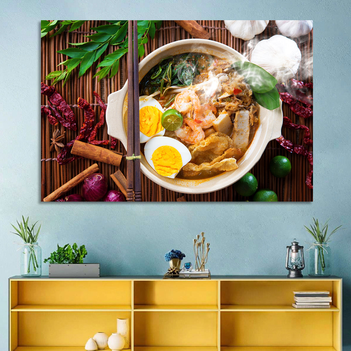 Malaysian Prawn Mee Bowl Wall Art in a room, landscape