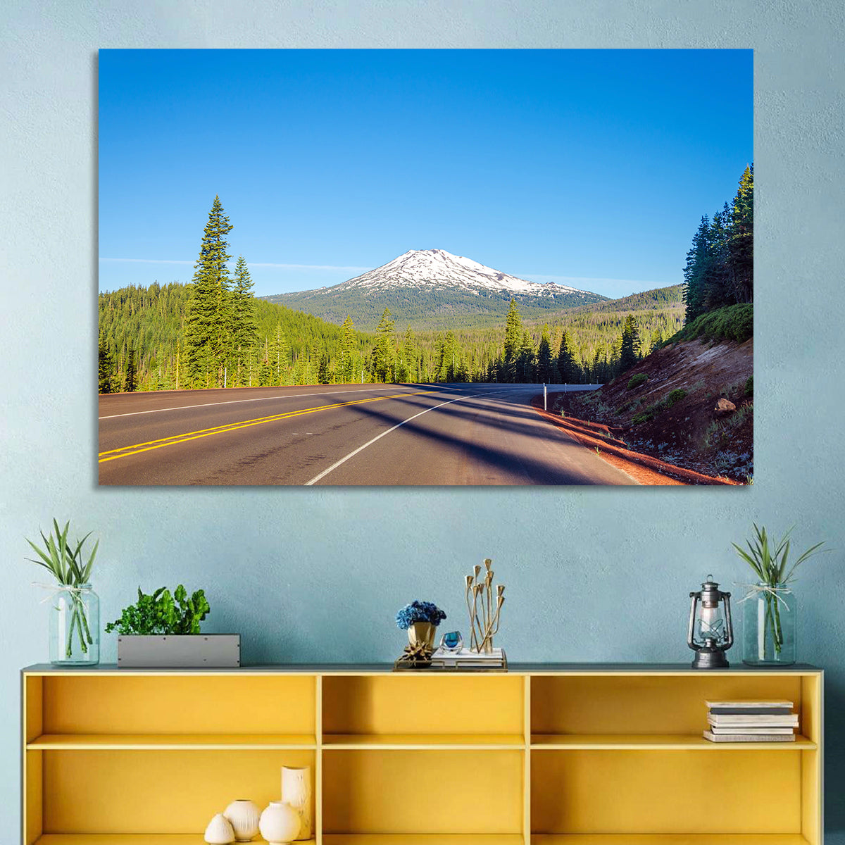 Highway to Mount Bachelor Wall Art in a room, landscape