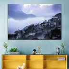 Misty Hillside Town Wall Art