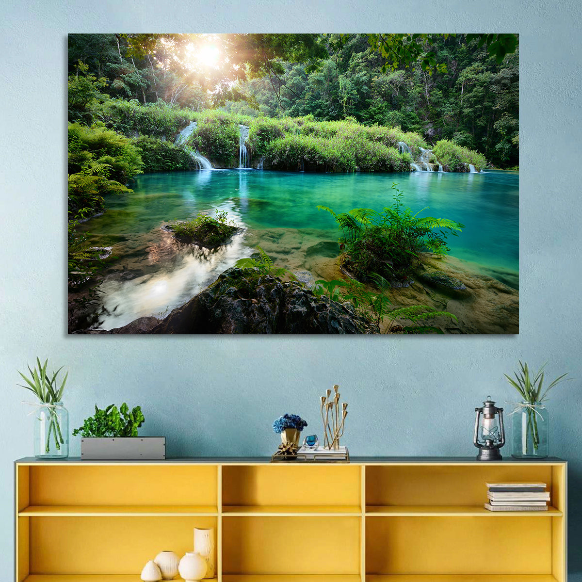 Semuc Champey Turquoise Pools Wall Art in a room, landscape