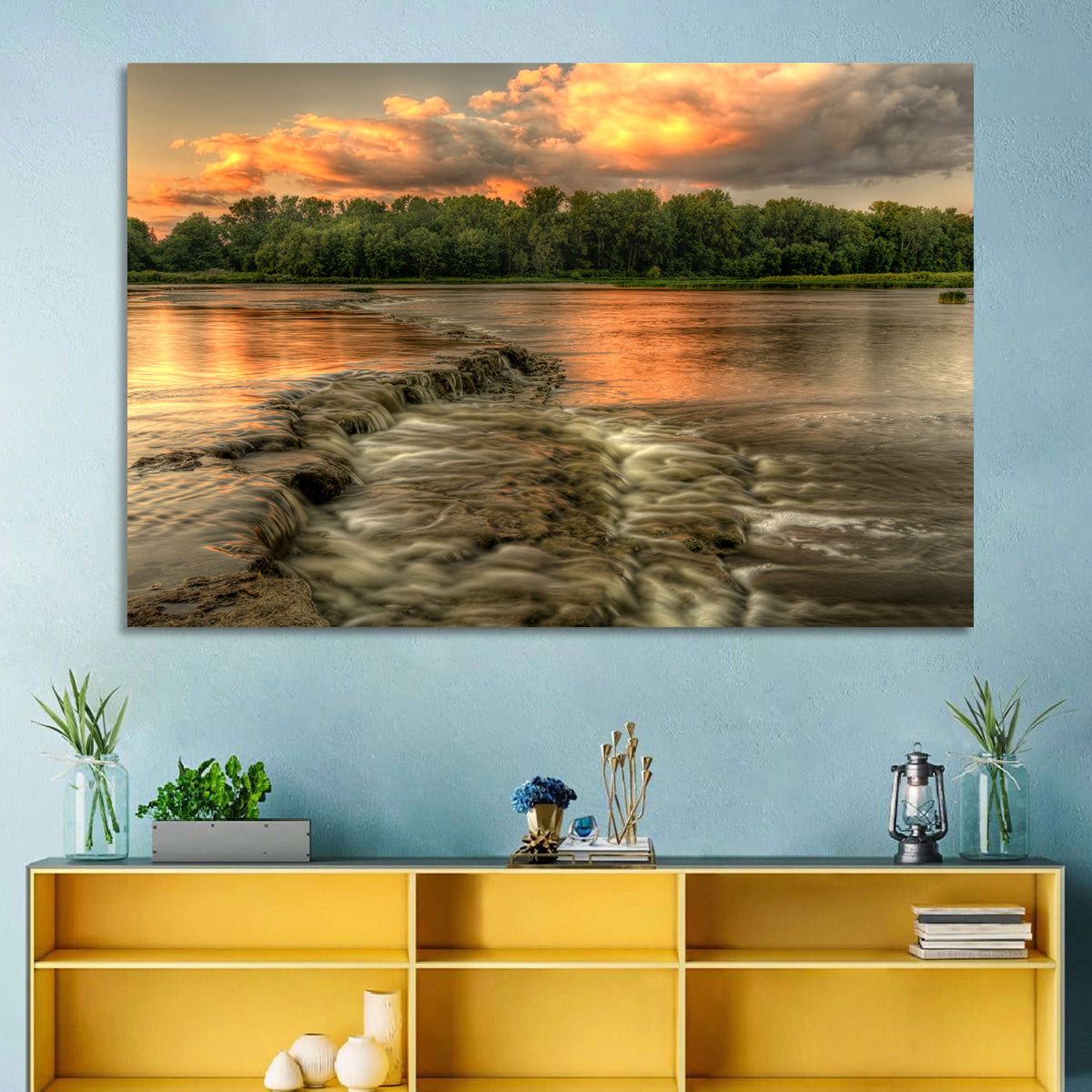 Maumee River Sunset Wall Art in a room, landscape