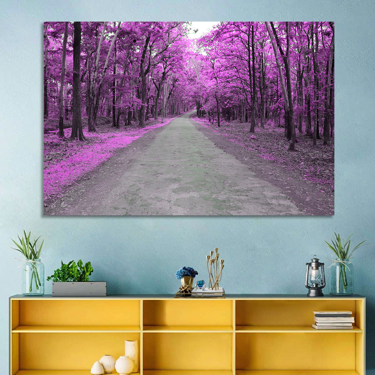 Magenta Autumn Forest Road Wall Art