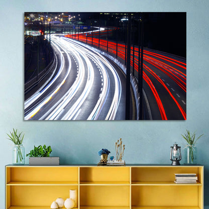 Night Highway Light Trails Wall Art
