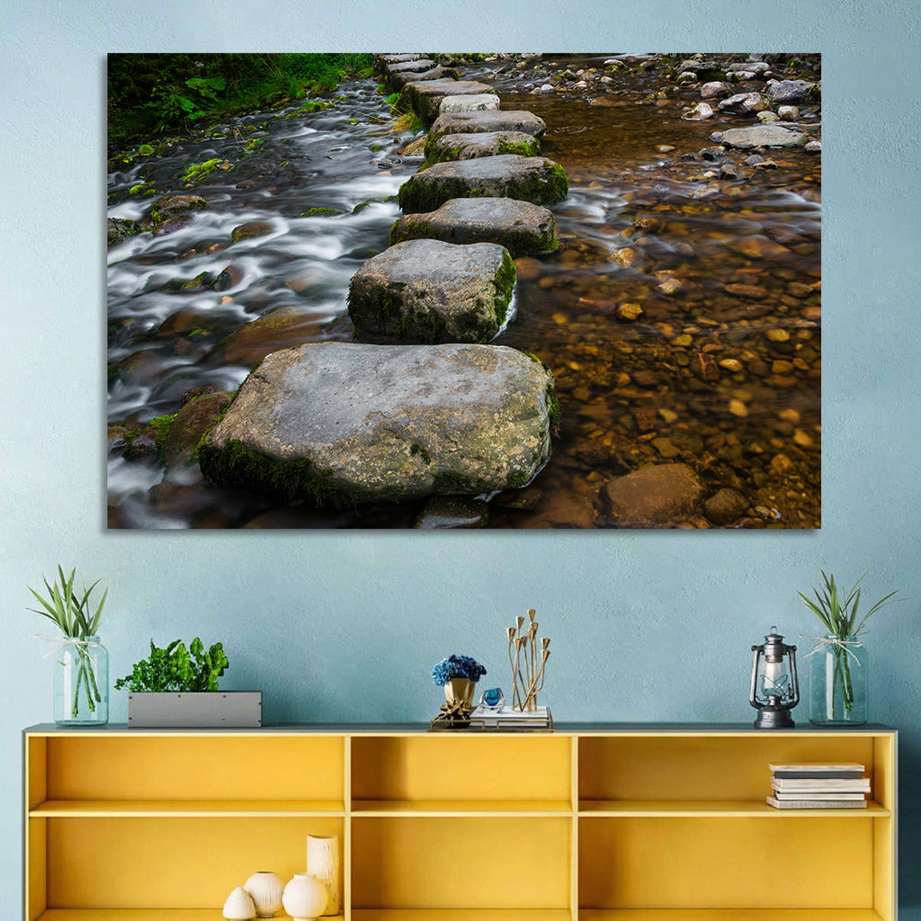 Mossy Stepping Stones Over Stream Wall Art