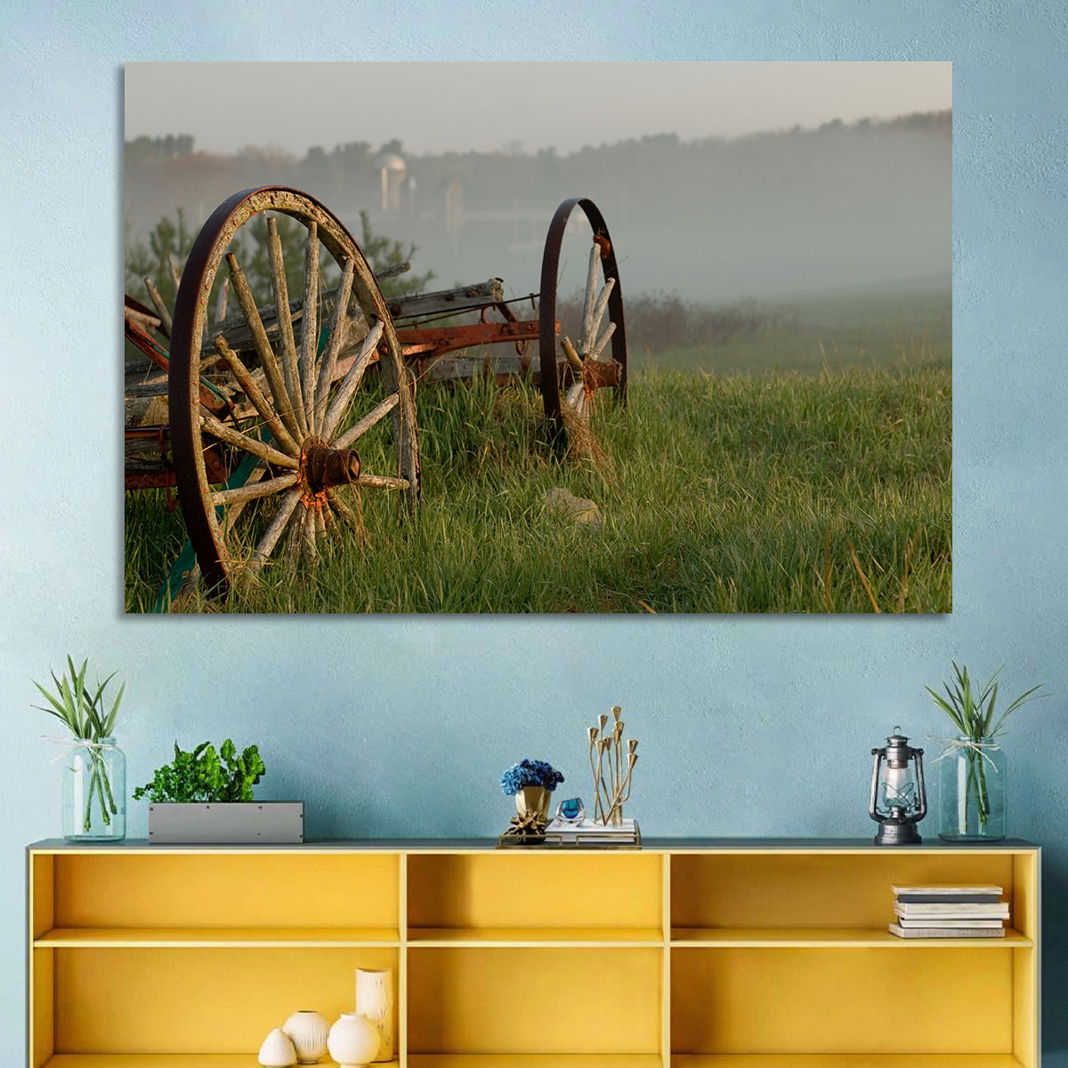 Weathered Wagon in Morning Mist Wall Art