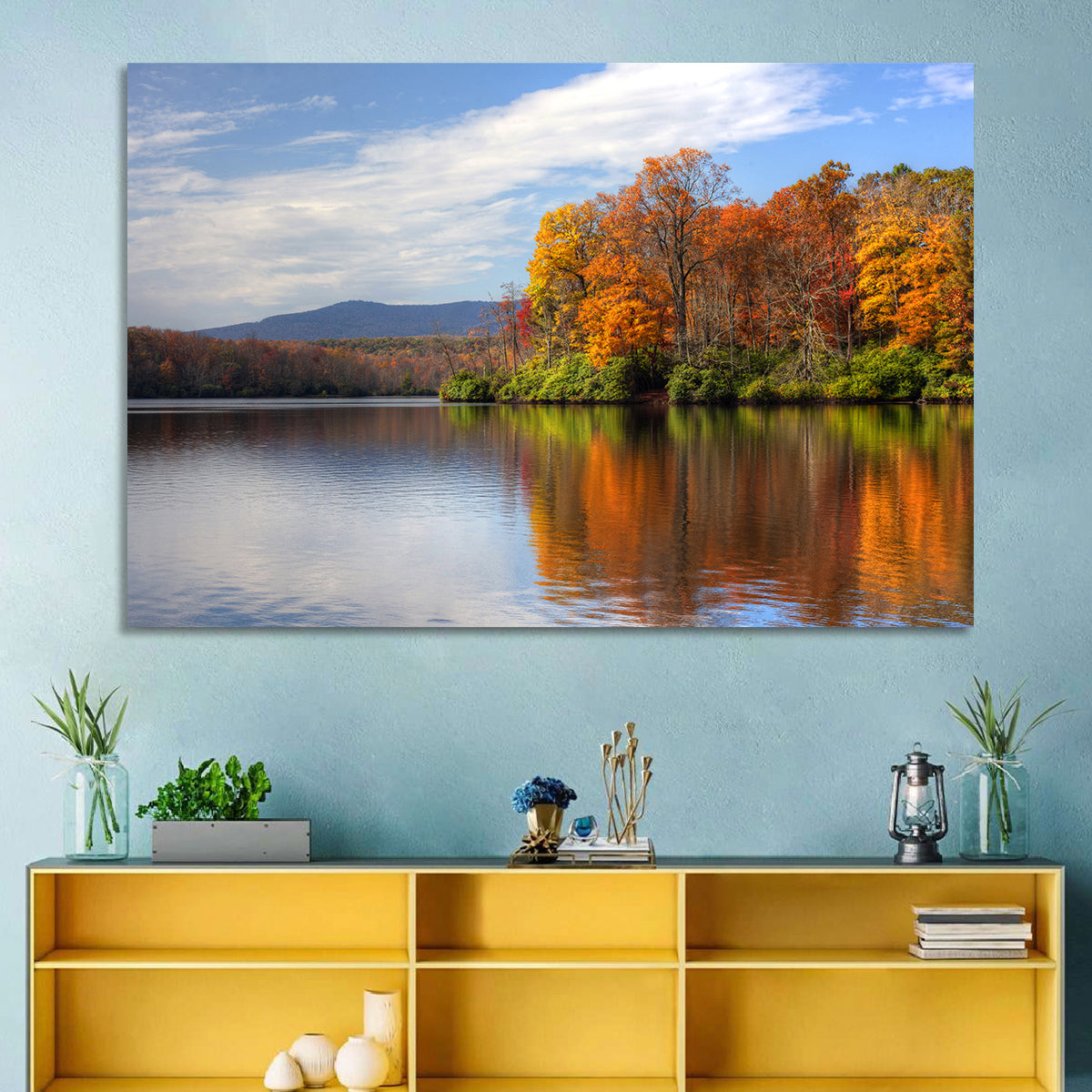 Autumn Lake with Mountain Reflection Wall Art