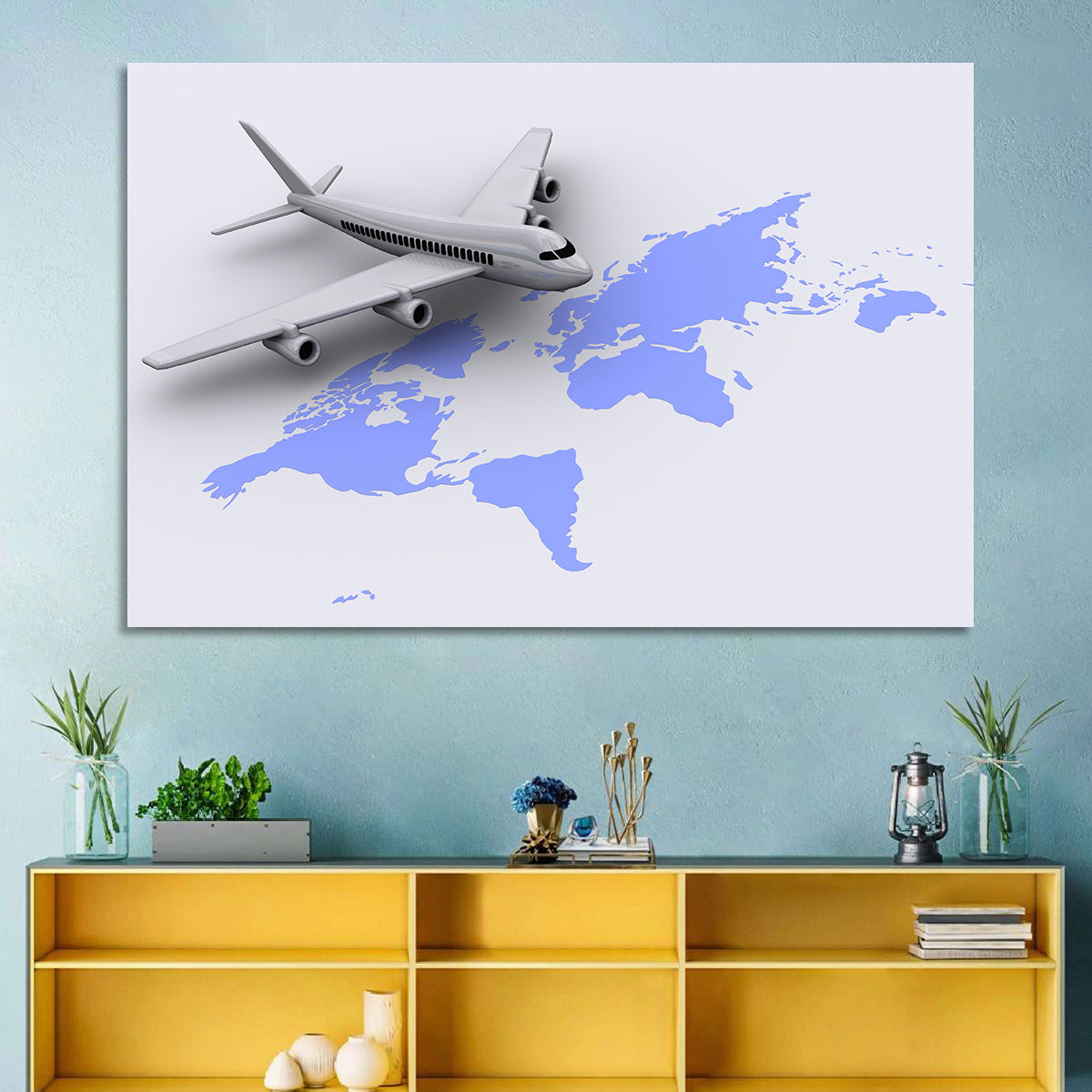 Airplane Over World Map Wall Art