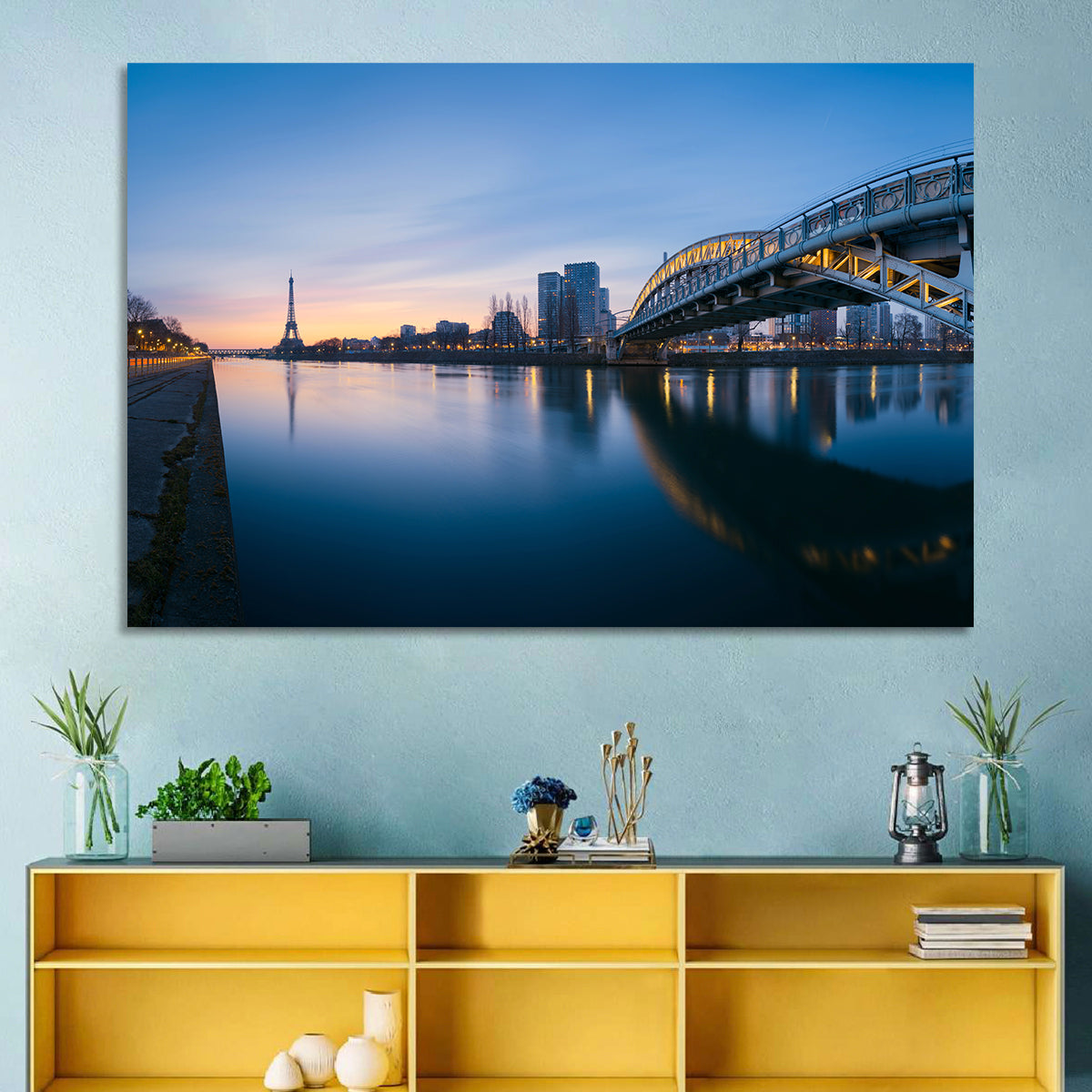Eiffel Tower Golden Hour Reflection Wall Art