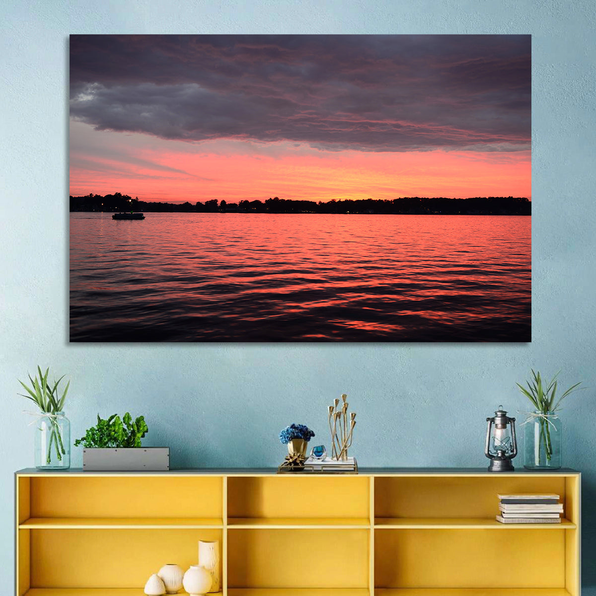Lake James Sunset with Boat Wall Art