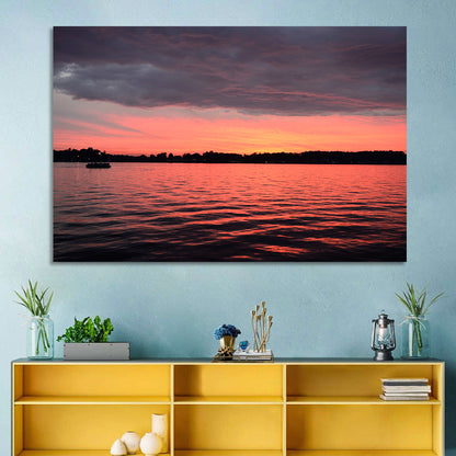 Lake James Sunset with Boat Wall Art