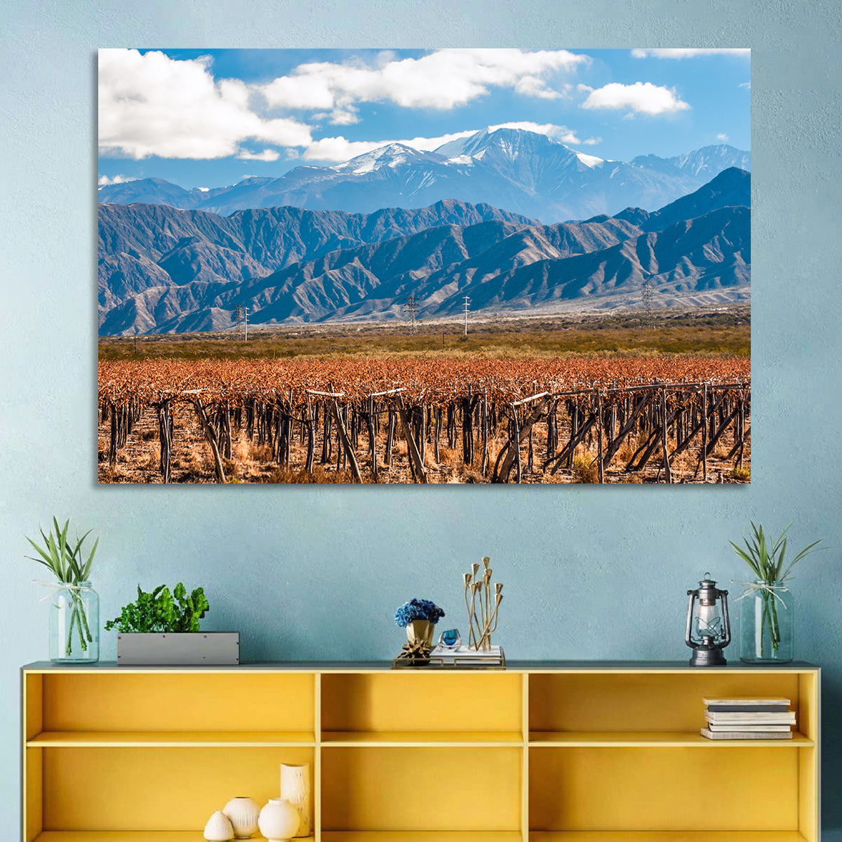 Vineyard Below Aconcagua Wall Art in a room, landscape