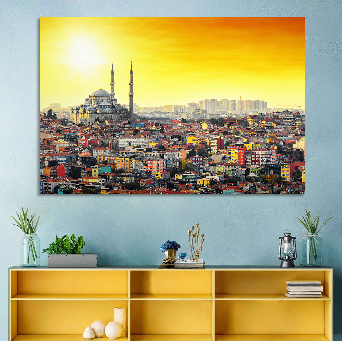 Fatih Mosque at Sunset Wall Art in a room, landscape