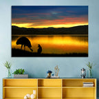 Kangaroo and Emu at Lake Sunset Wall Art