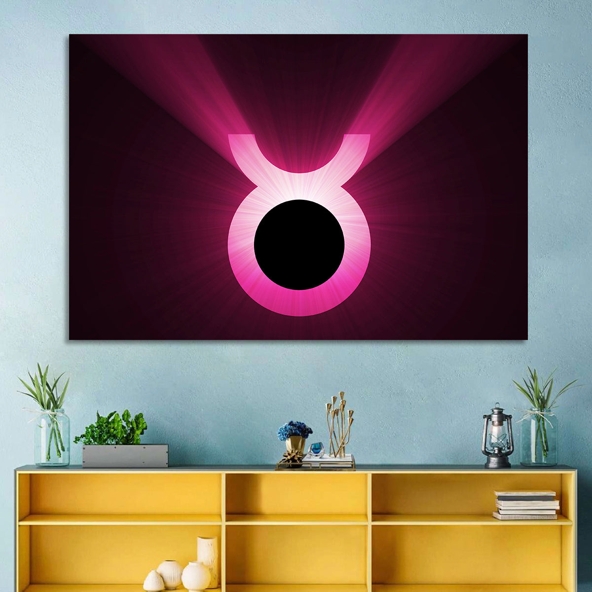 Glowing Pink Taurus Symbol Wall Art