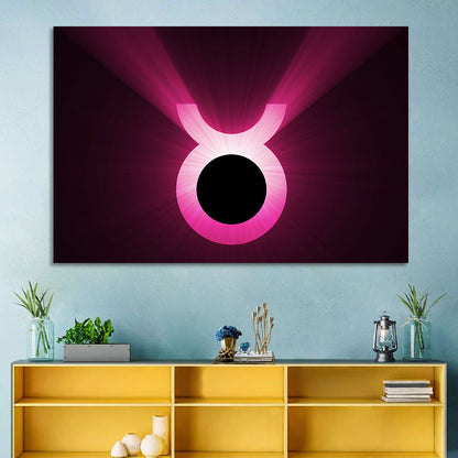 Glowing Pink Taurus Symbol Wall Art