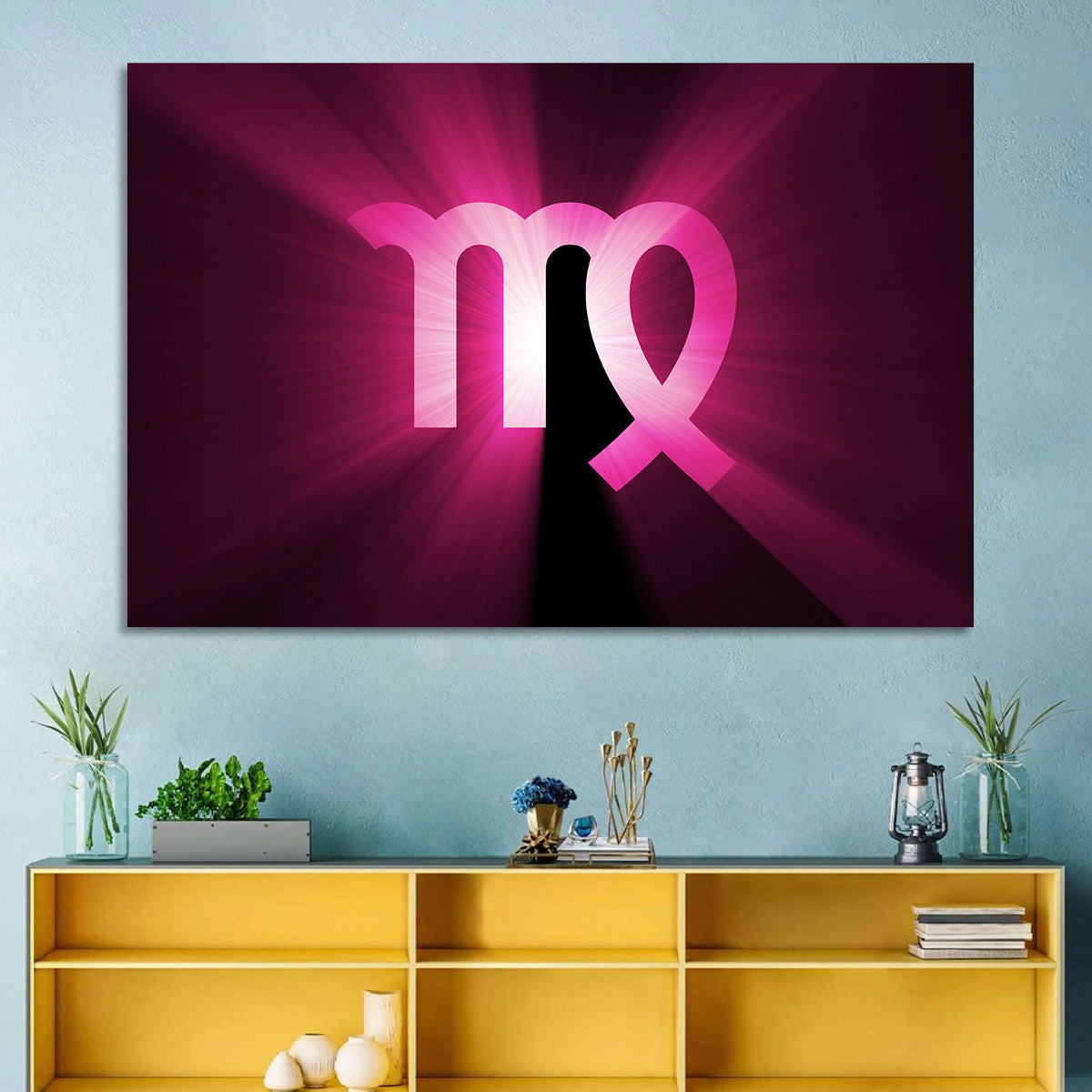 Radiant Virgo Symbol Wall Art in a room, landscape