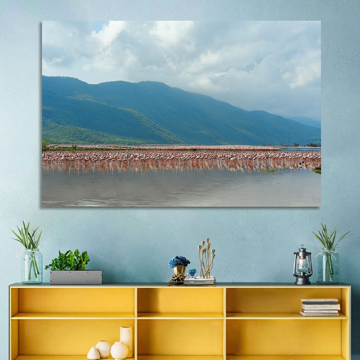 Flock of Flamingos at Lake Bogoria Wall Art